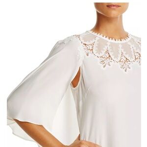 Kobi Helperin Elegant Silk Lace-Detail Blouse in Cream M NWT